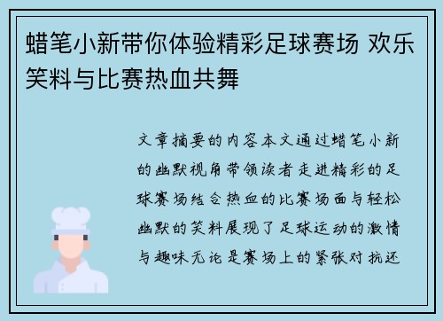 蜡笔小新带你体验精彩足球赛场 欢乐笑料与比赛热血共舞